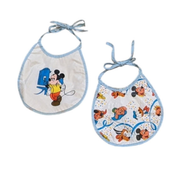 VTG Mickey Mouse & Disney Friends Bibs (2) Pluto Dopey Plastic Front Tie - Picture 1 of 5